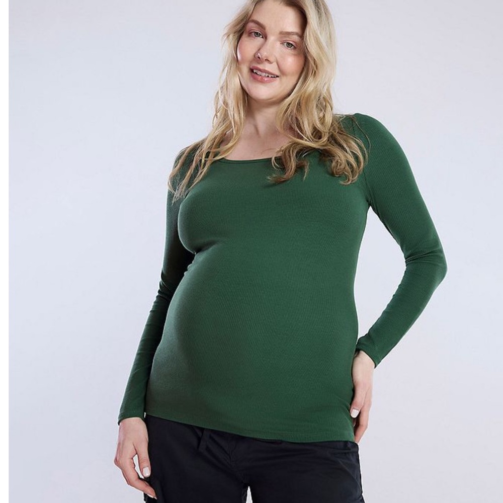 Motherhood Maternity Green Stretchy Ribbed Long Sleeve Top